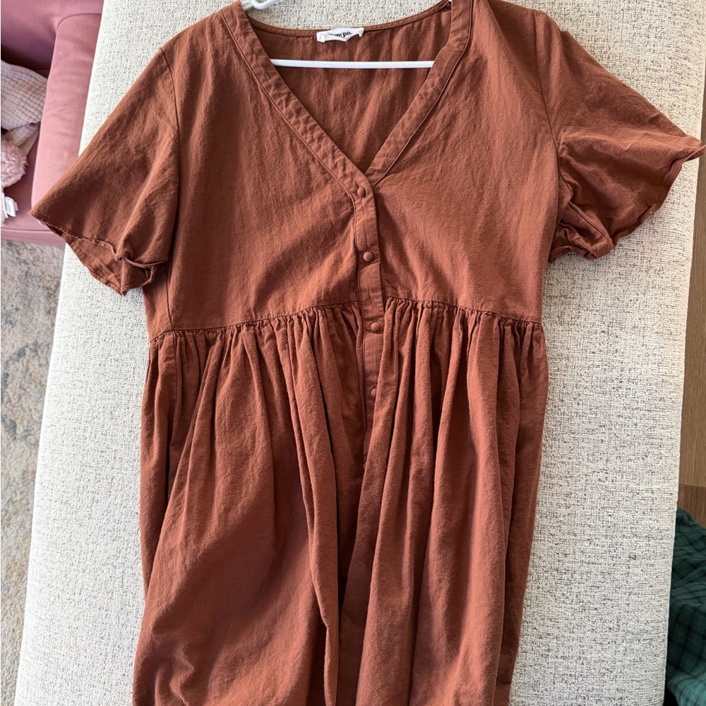 Showpo Rust Brown V-Neck Buttoned dress